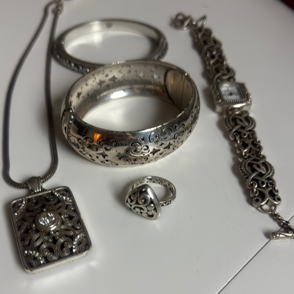 Brighton Lot (5 pieces) Silver Intricate Design Bracelets, Watch, Ring, Pendant